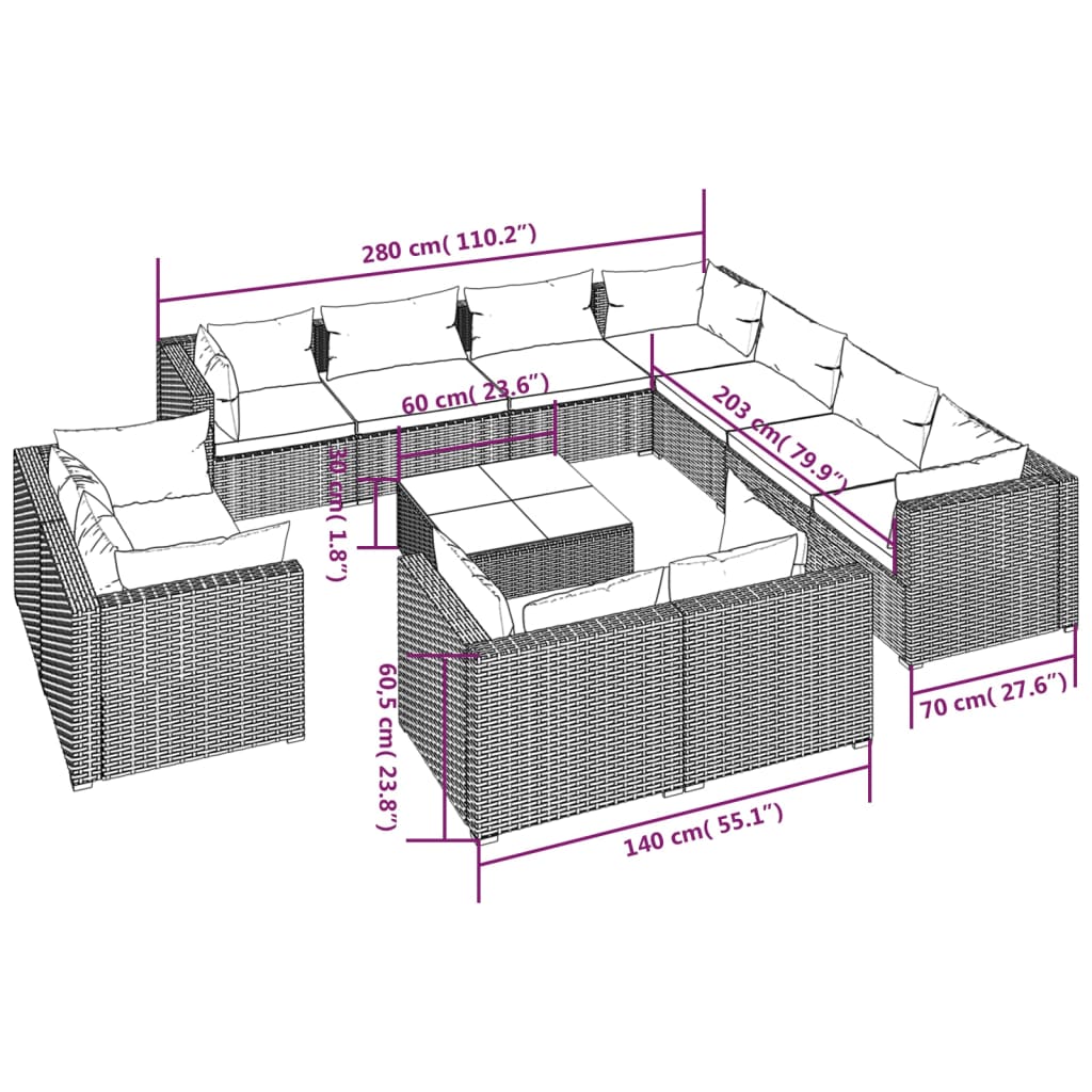 12-Delige Loungeset Met Kussens Poly Rattan 1