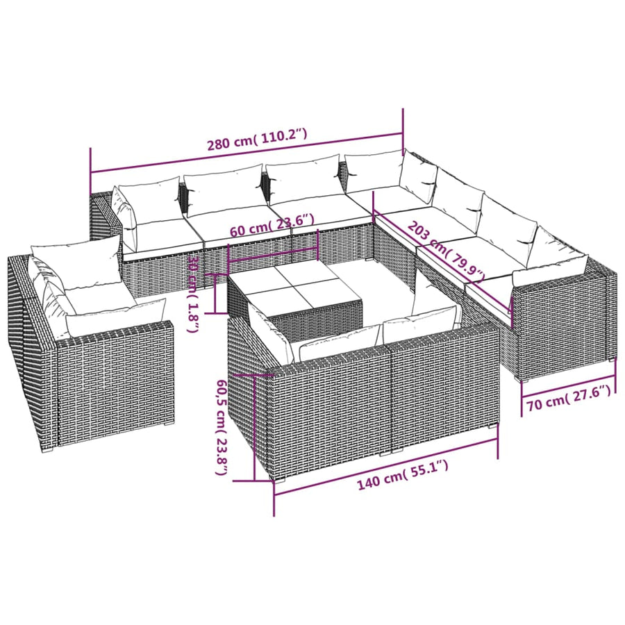 12-Delige Loungeset Met Kussens Poly Rattan 1