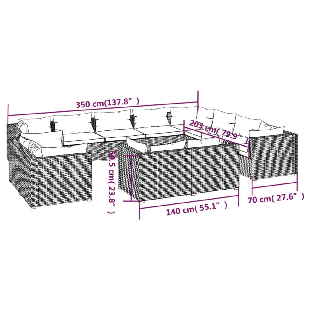 12-Delige Loungeset Met Kussens Poly Rattan 1
