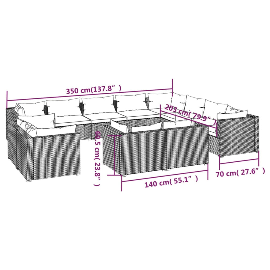 12-Delige Loungeset Met Kussens Poly Rattan 1