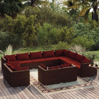 Loungeset 12-delig poly rattan bruin met kussens