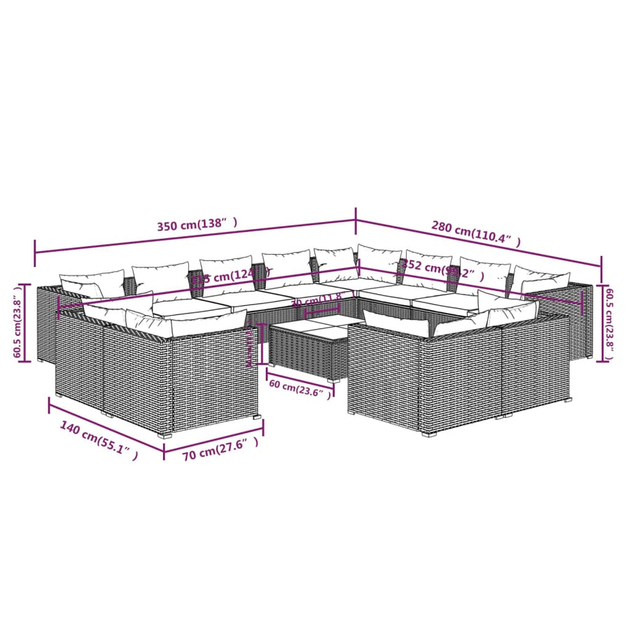 13-Delige Loungeset Met Kussens Poly Rattan 1