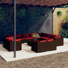 3-Delige Loungeset Met Kussens Poly Rattan Bruin en kaneelrood 7x hoek + 5x midden + Tafel