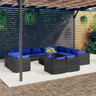 3-Delige Loungeset Met Kussens Poly Rattan Grijs en donkerblauw 7x hoek + 5x midden + Tafel