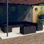 3-Delige Loungeset Met Kussens Poly Rattan Zwart 7x hoek + 6x midden