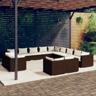 3-Delige Loungeset Met Kussens Poly Rattan Bruin en wit 7x hoek + 6x midden