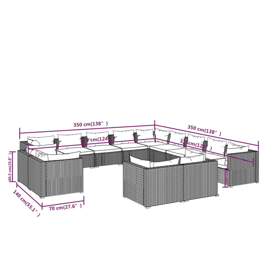 13-Delige Loungeset Met Kussens Poly Rattan 1