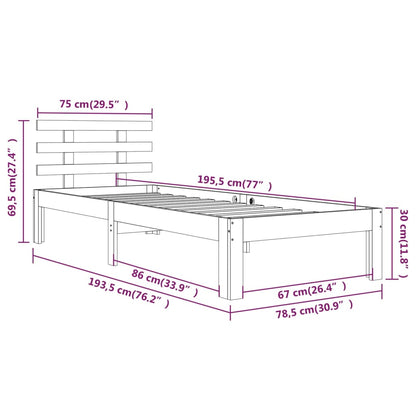 Bedframe Massief Hout 75 x 190 cm Wit