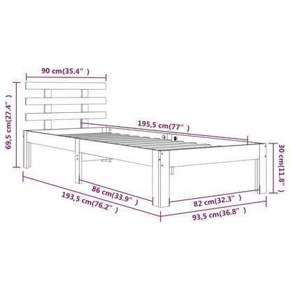 Bedframe Massief Hout 90X190 Cm