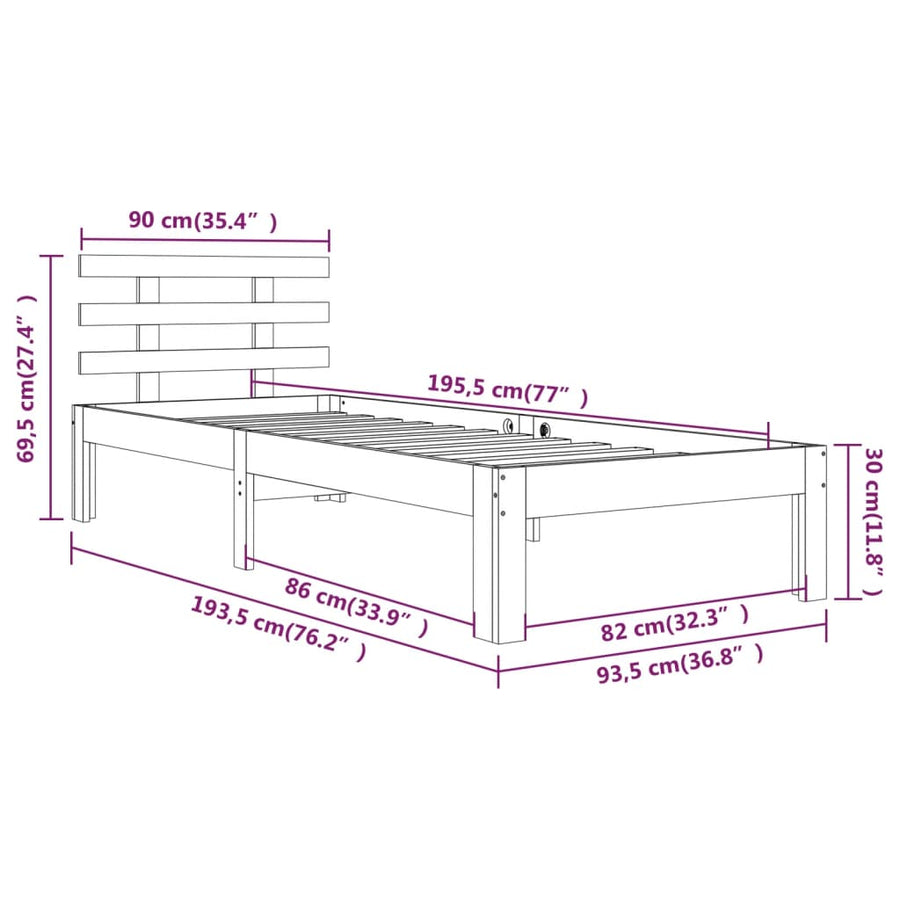 Bedframe Massief Hout 90X190 Cm