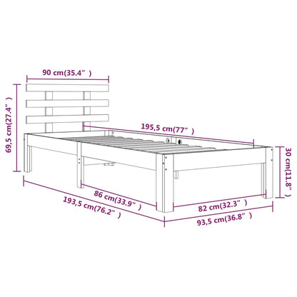 Bedframe Massief Hout 90 x 190 cm Wit