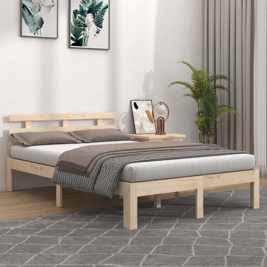 Bedframe Massief Hout 140 x 190 cm Naturel
