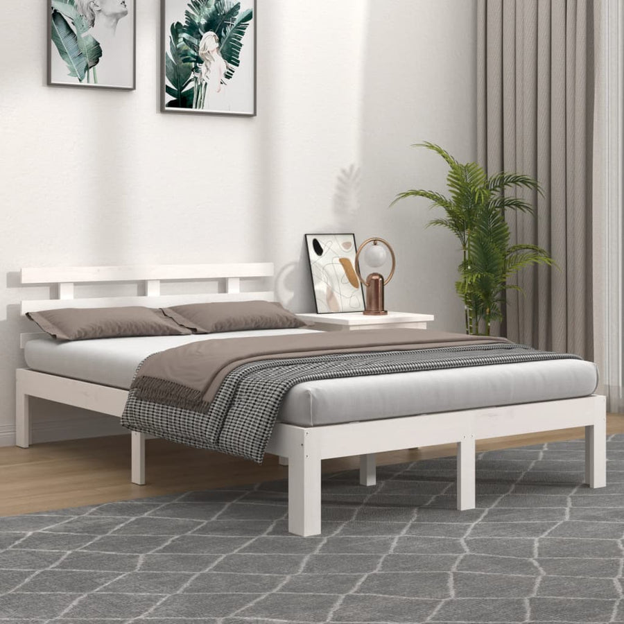 Bedframe Massief Hout 140 x 190 cm Wit