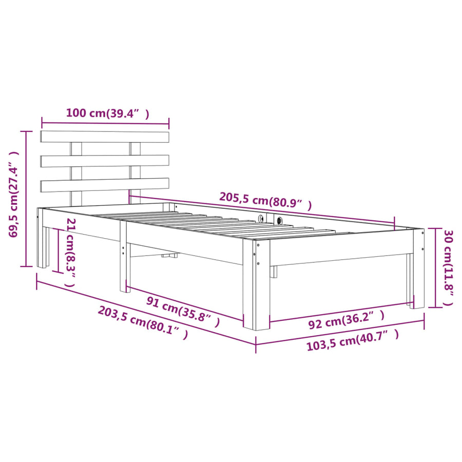 Bedframe Massief Hout 100 x 200 cm Naturel