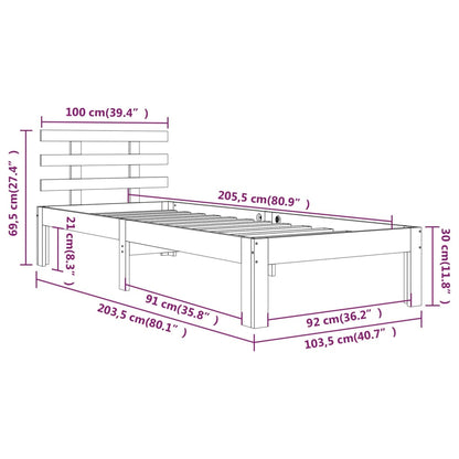 Bedframe Massief Hout 100 x 200 cm Wit