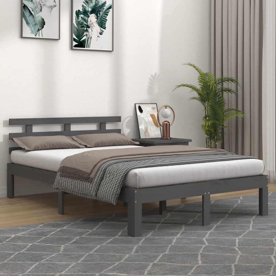 Bedframe massief hout grijs 150x200 cm