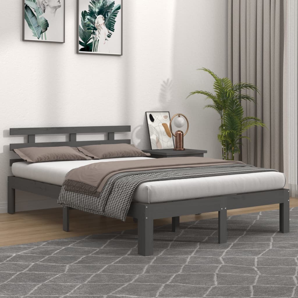 Bedframe Massief Hout 200 x 200 cm Grijs