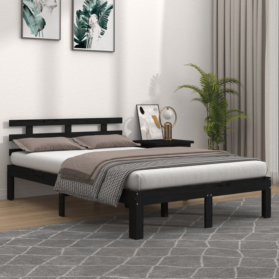 Bedframe Massief Hout 200 x 200 cm Zwart