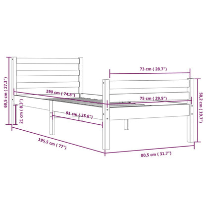Bedframe Massief Hout Small Single 75 x 190 cm Honingbruin