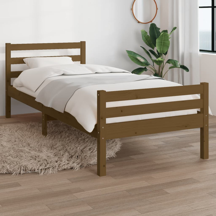 Bedframe Massief Hout Small Single 75 x 190 cm Honingbruin