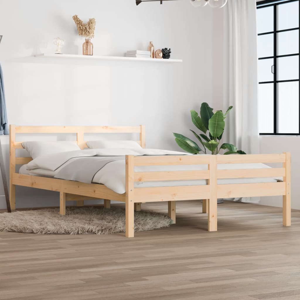 Bedframe Massief Hout Double 135 x 190 cm Naturel