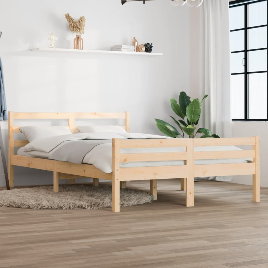 Bedframe Massief Hout Double 135 x 190 cm Naturel