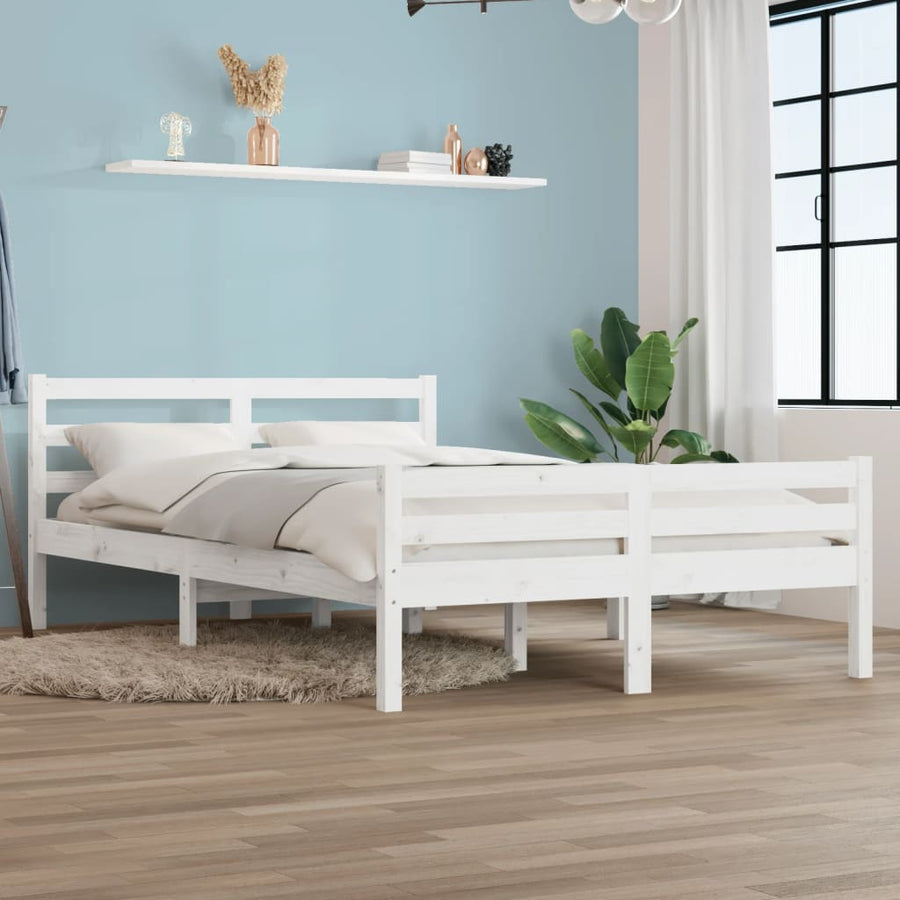 Bedframe Massief Hout Double 135 x 190 cm Wit