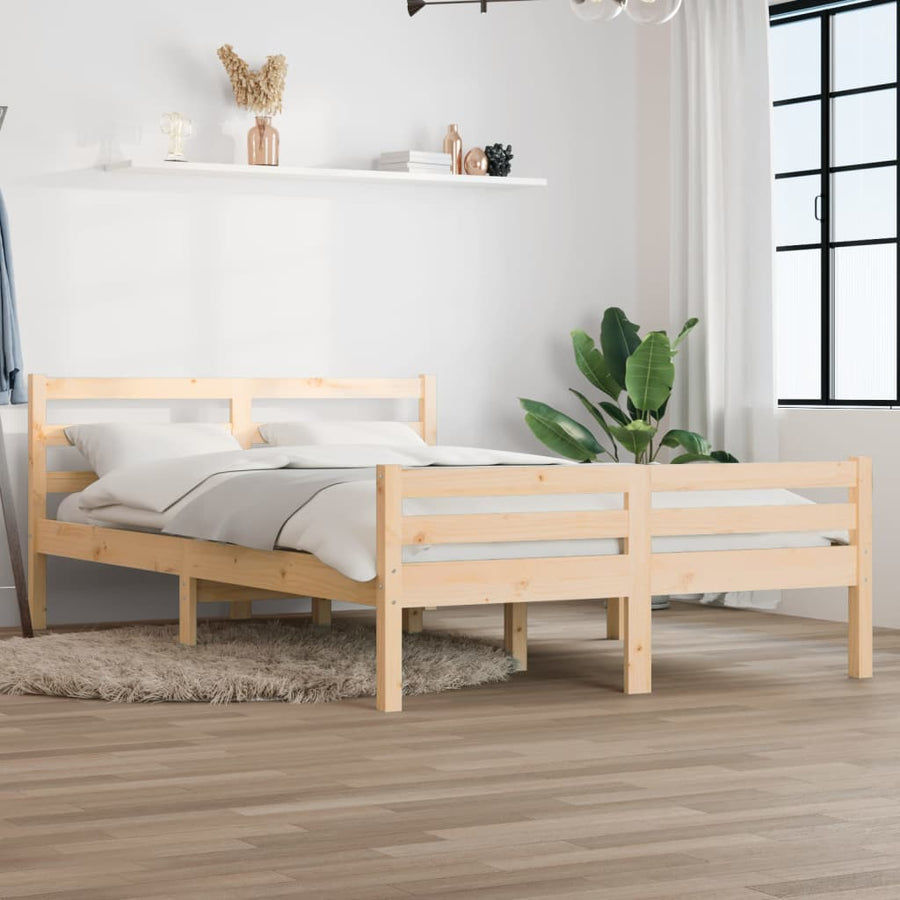 Bedframe Massief Hout 140 x 190 cm Naturel