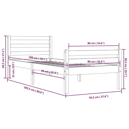 Bedframe Massief Hout 90 x 200 cm Naturel