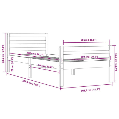 Bedframe Massief Hout 100 x 200 cm Naturel
