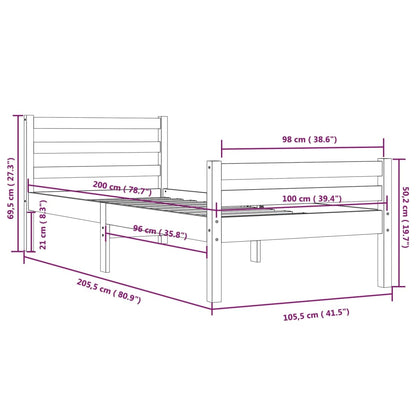 Bedframe Massief Hout 100 x 200 cm Wit