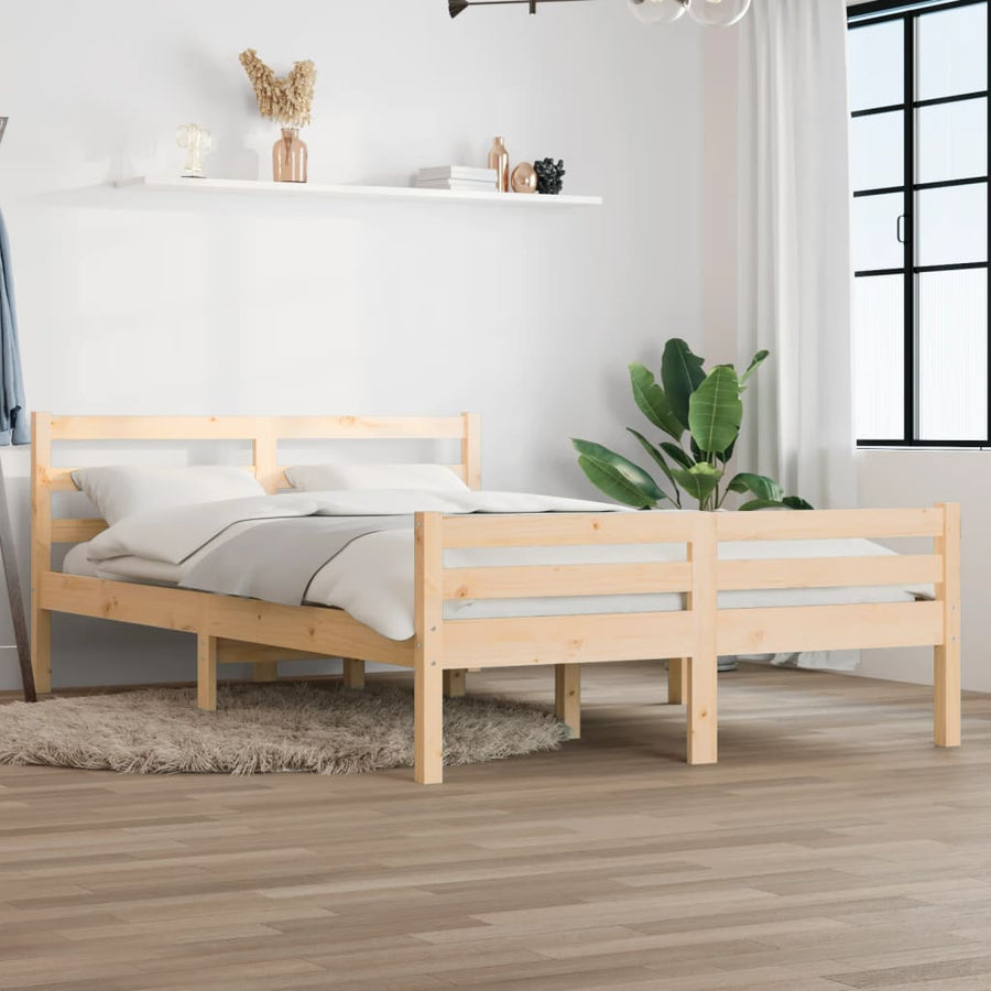 Bedframe Massief Hout 140 x 200 cm Naturel