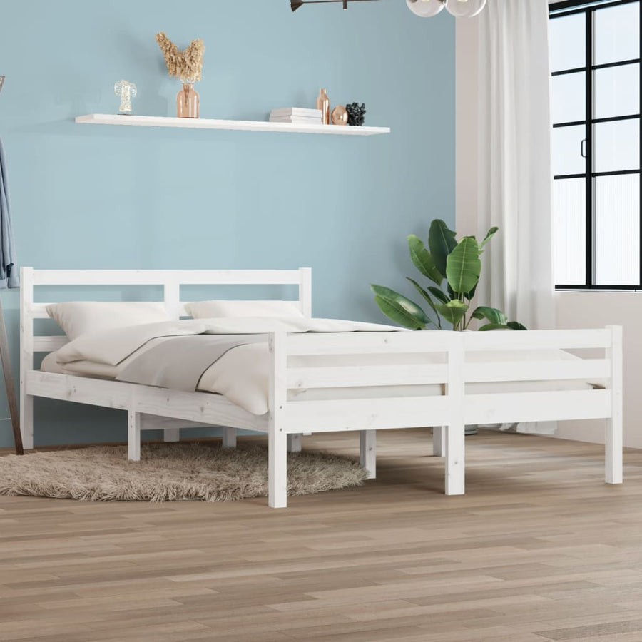 Bedframe Massief Hout 140 x 200 cm Wit