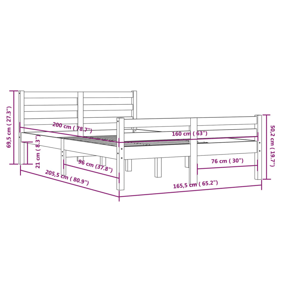 Bedframe Massief Hout 160 x 200 cm Naturel