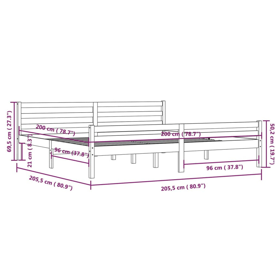 Bedframe Massief Hout 200 x 200 cm Wit