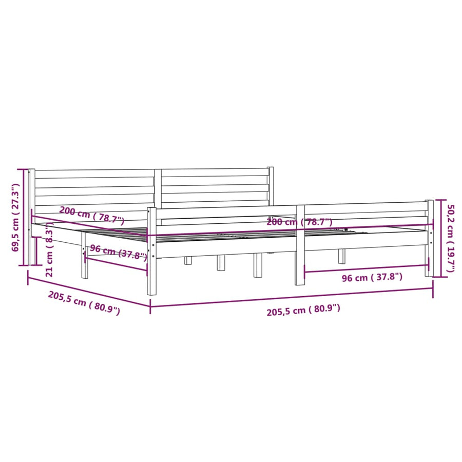 Bedframe Massief Hout 200 x 200 cm Zwart