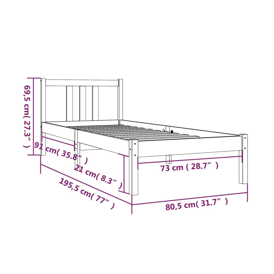 Bedframe massief hout 75x190 cm 75 x 190 cm Naturel