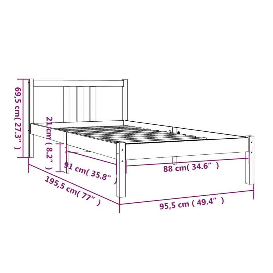 Bedframe Massief Hout 90X190 Cm Single 90 x 190 cm Naturel