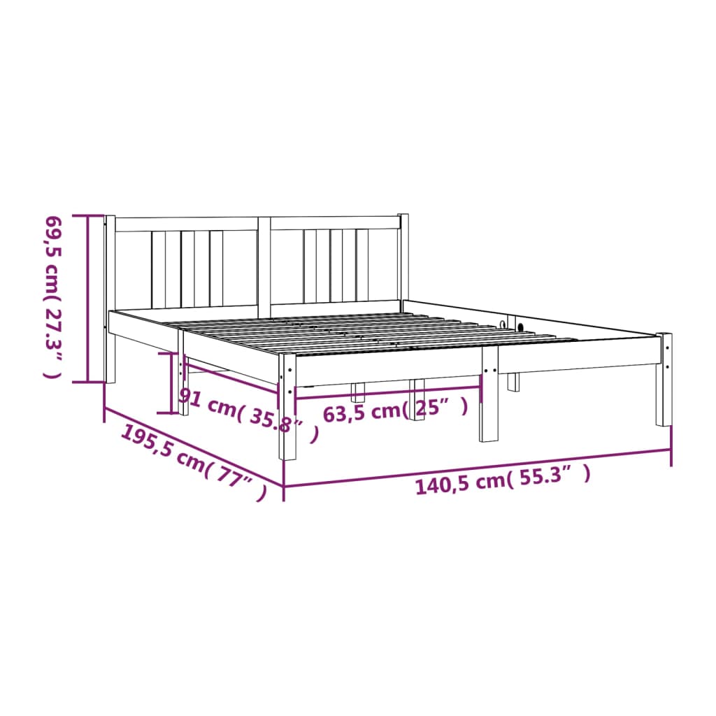 Bedframe Massief Hout 135X190 Cm Double