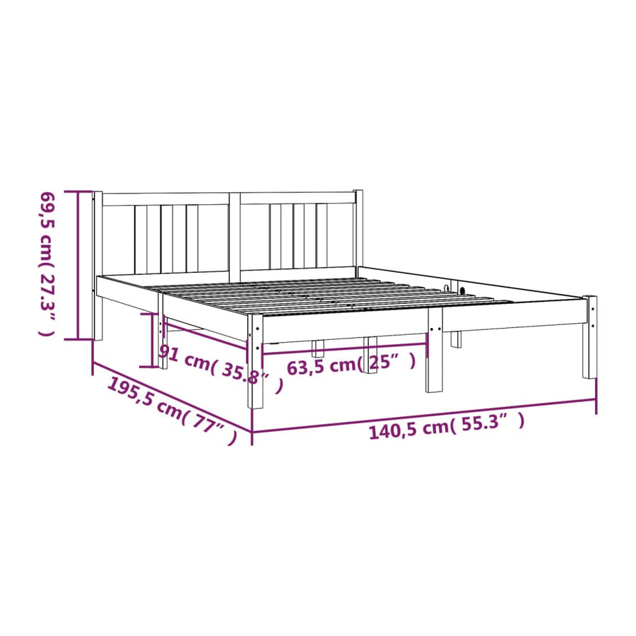 Bedframe Massief Hout 135X190 Cm Double