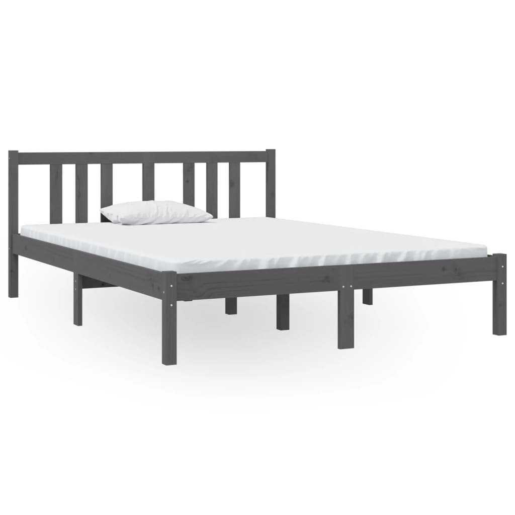 Bedframe Massief Hout Grijs 135X190 Cm 4Ft6 Double