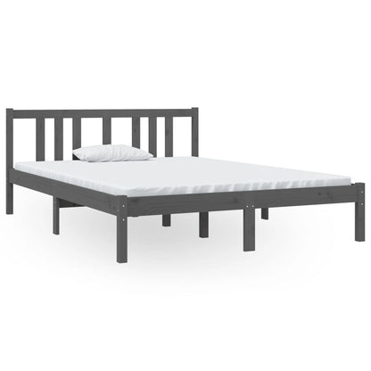 Bedframe Massief Hout Grijs 135X190 Cm 4Ft6 Double