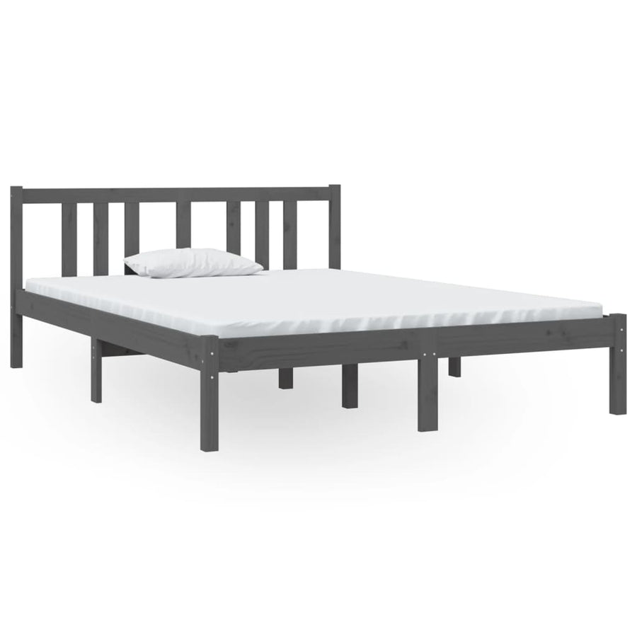 Bedframe Massief Hout Grijs 135X190 Cm 4Ft6 Double