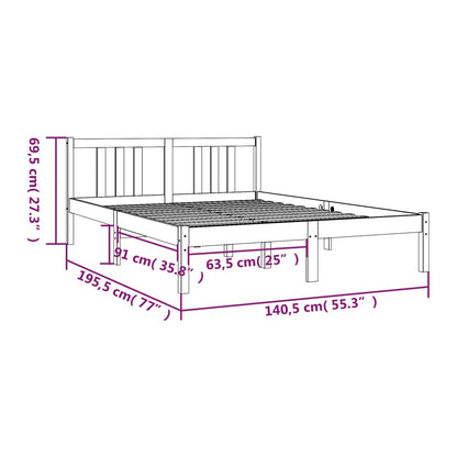 Bedframe Massief Hout Grijs 135X190 Cm 4Ft6 Double