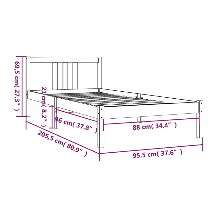 Bedframe Massief Hout Honingbruin 90X200 Cm