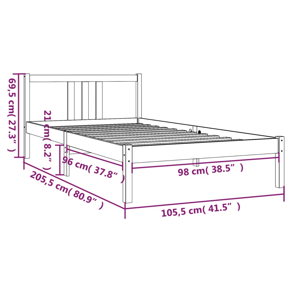 Bedframe Massief Hout Honingbruin 100X200 Cm