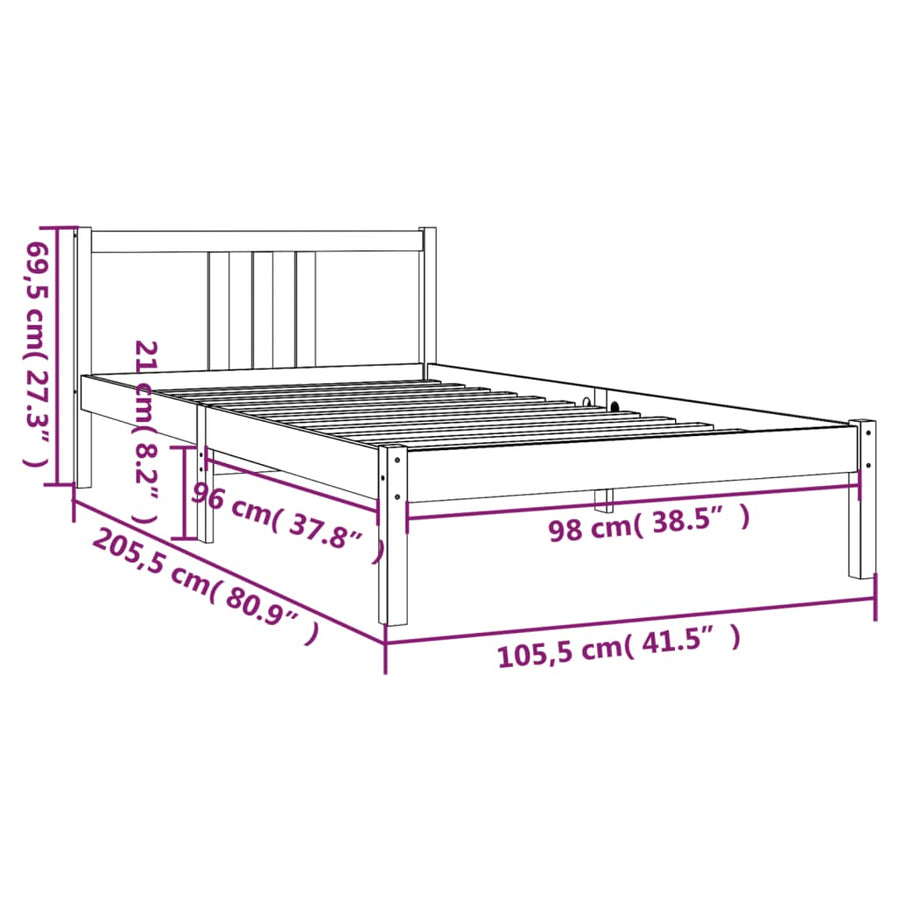 Bedframe Massief Hout Zwart 100X200 Cm