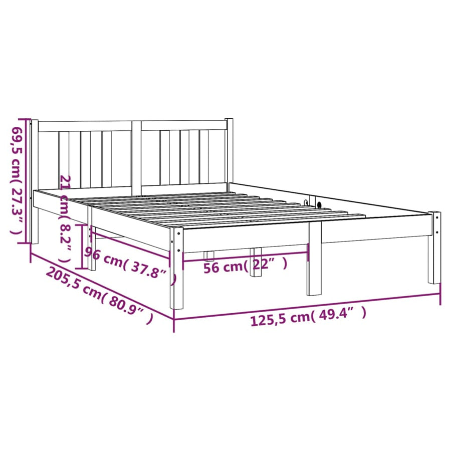 Bedframe Massief Hout 120X200 Cm 120 x 200 cm Naturel