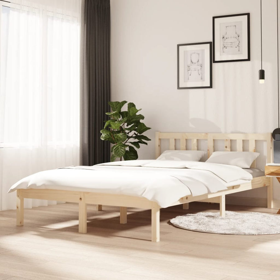 Bedframe Massief Hout 120X200 Cm 120 x 200 cm Naturel
