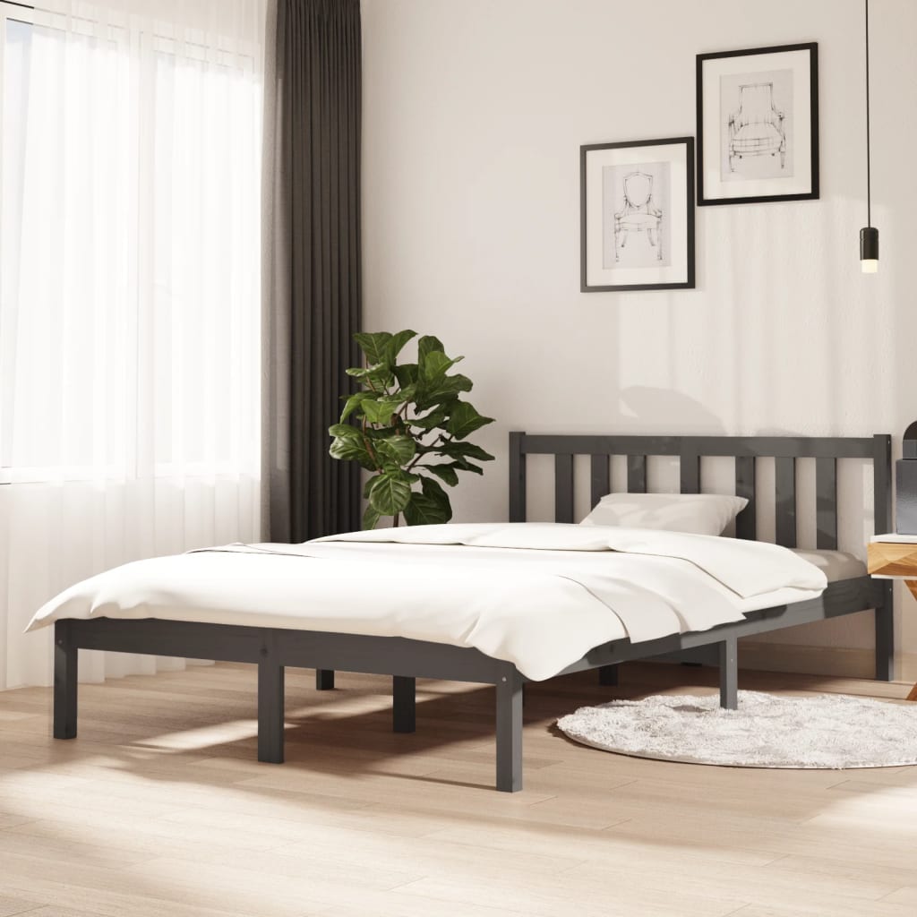 Bedframe Massief Hout Grijs 120X200 Cm